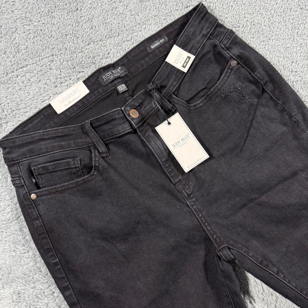 NWT Judy Blue Black Leopard Print Distressed Skinny Jeans Mid Rise Size 13x27